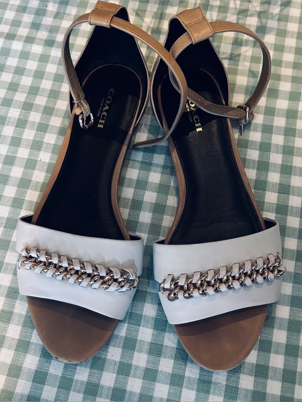 COACH Seabreeze Women’s Two-Tone Chain Accent Ankle Strap Sandals in Size 8